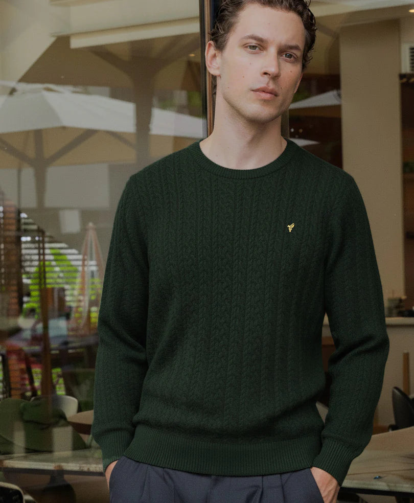 Forest Green Modern Cable Knit Sweater