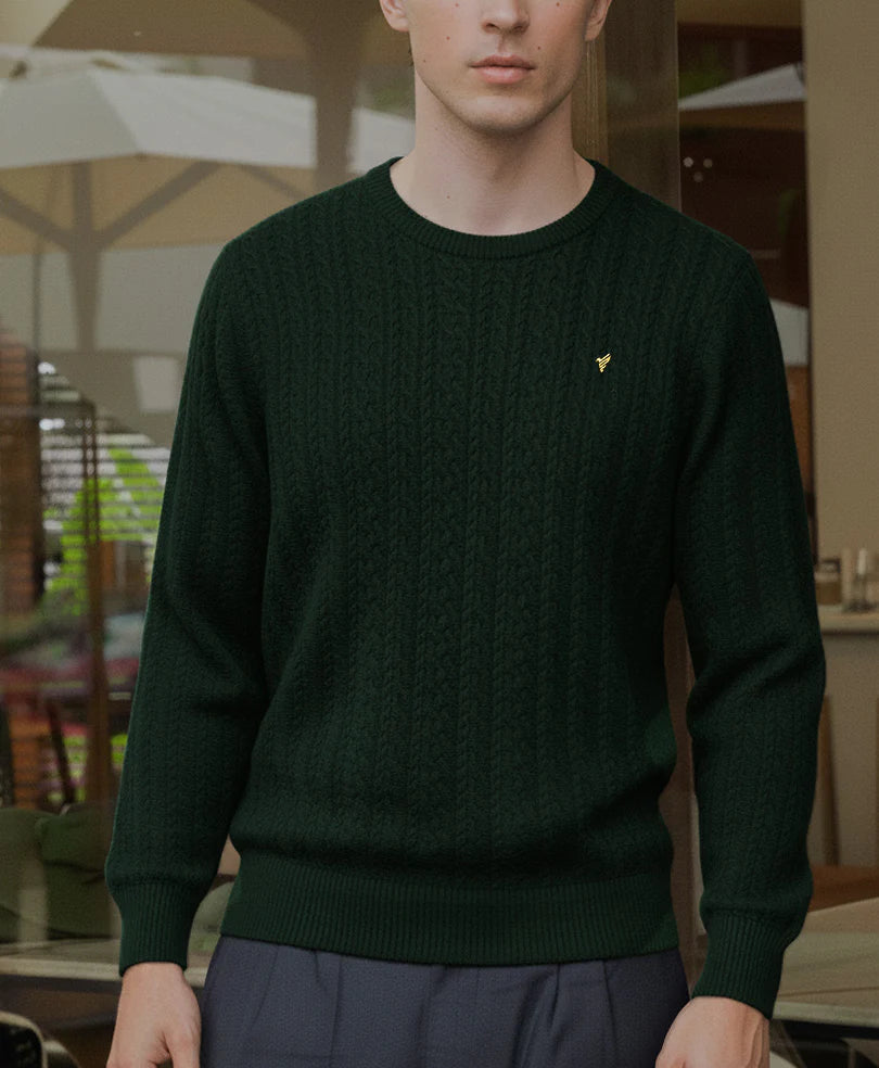 Forest Green Modern Cable Knit Sweater