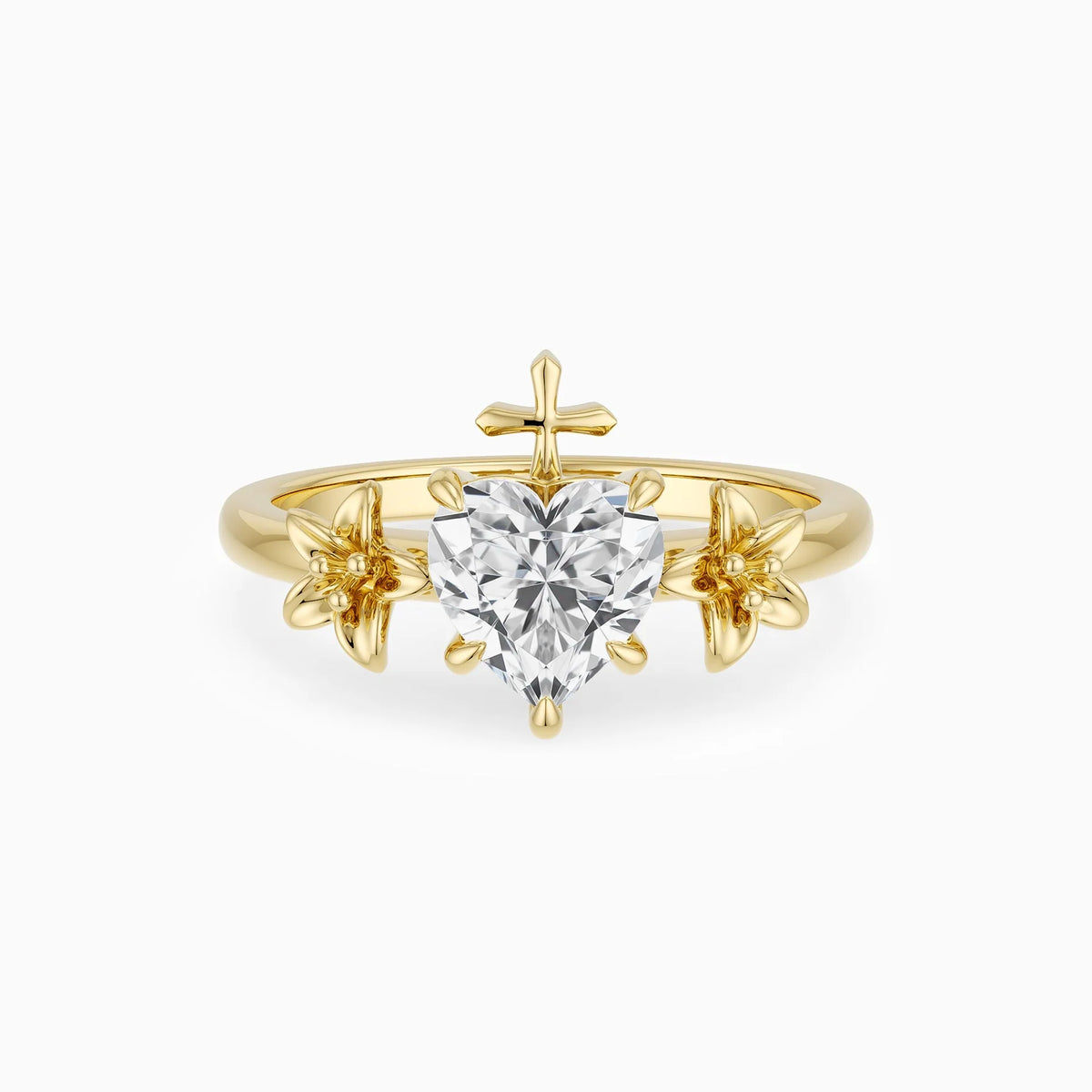 Lily Heart Cross White Topaz Ring